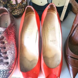 Christian Louboutin peep toe kitten heel pumps